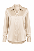 Vintages Boutique Women's Satin Long Sleeve Blouse – Champagne Beige