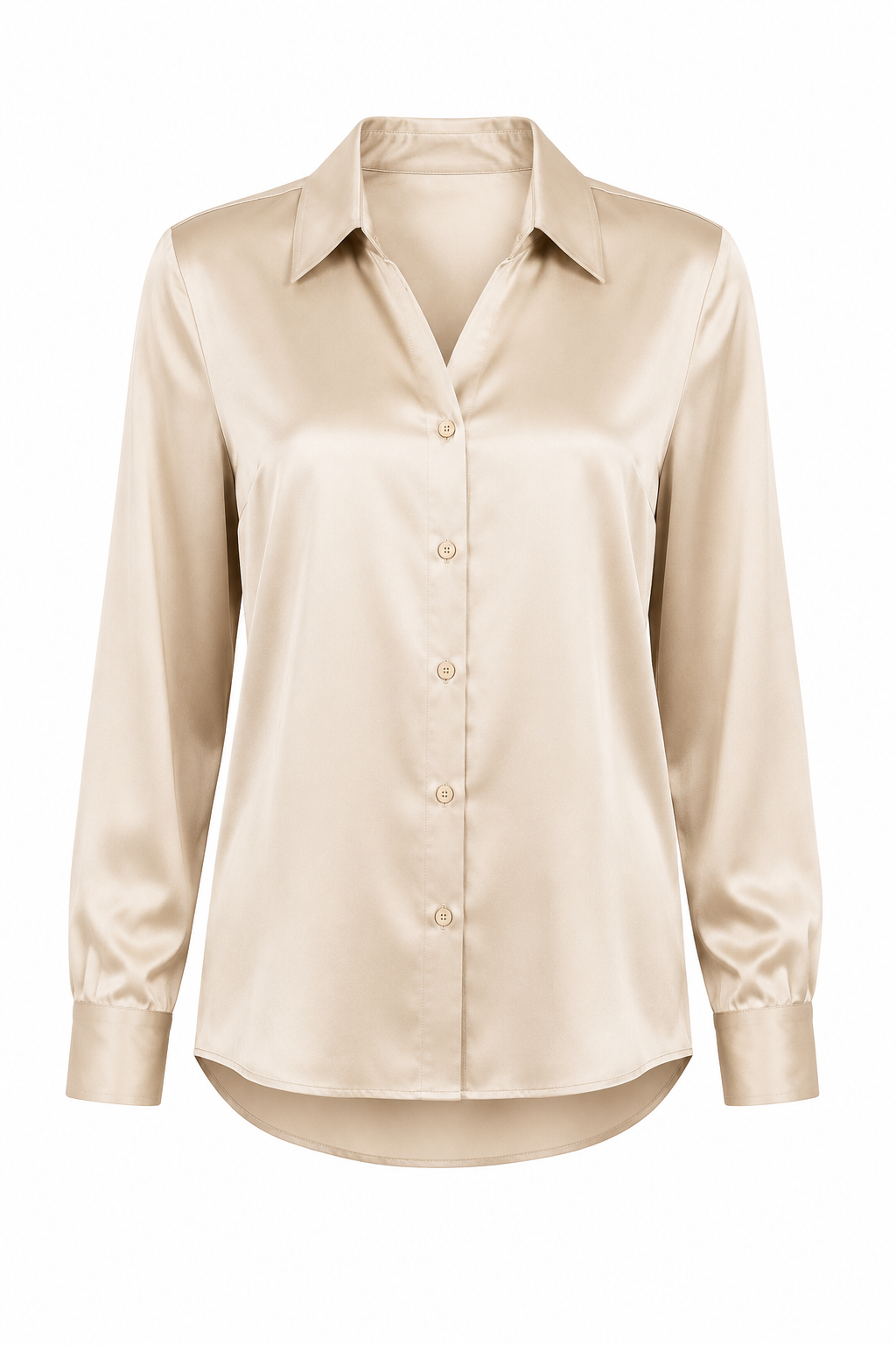 Vintages Boutique Women's Satin Long Sleeve Blouse – Champagne Beige