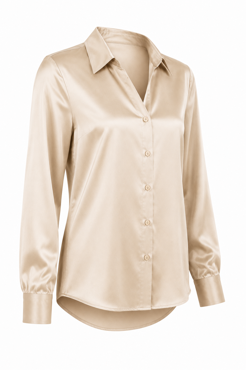 Vintages Boutique Women's Satin Long Sleeve Blouse – Champagne Beige