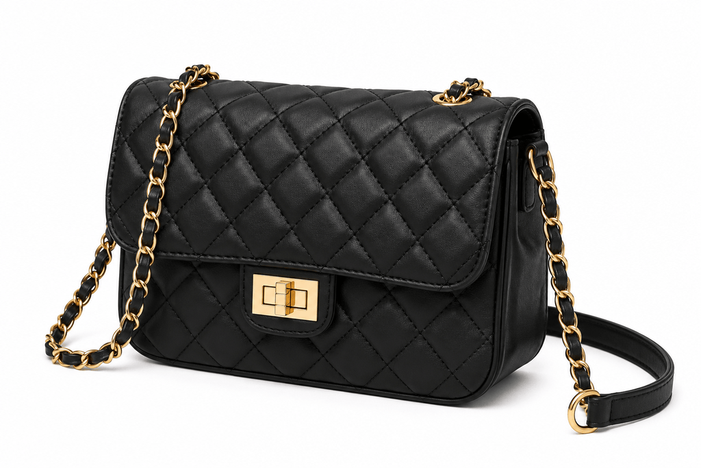 Vintages Boutique Women's Quilted Mini Shoulder Bag – Black