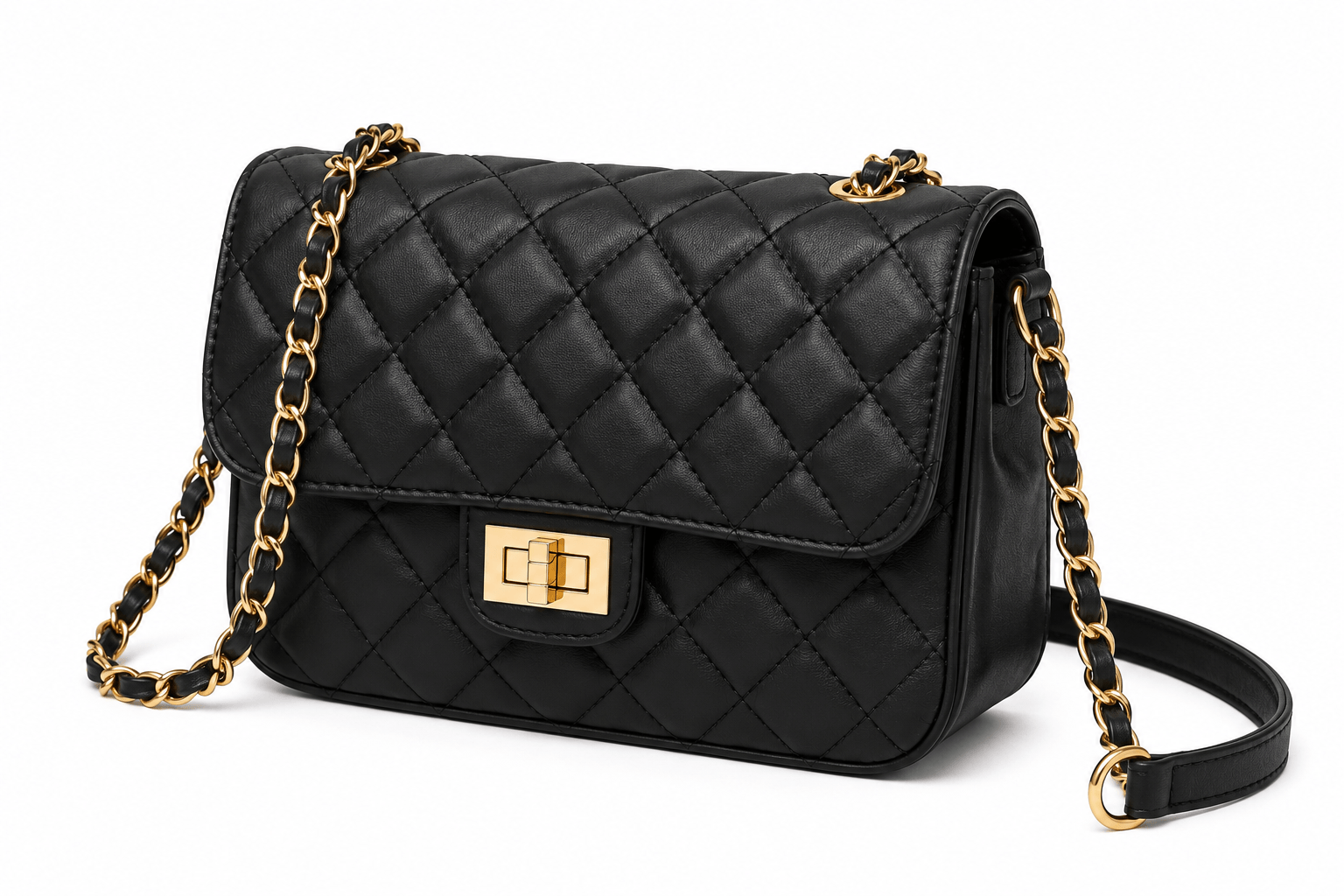 Vintages Boutique Women's Quilted Mini Shoulder Bag – Black