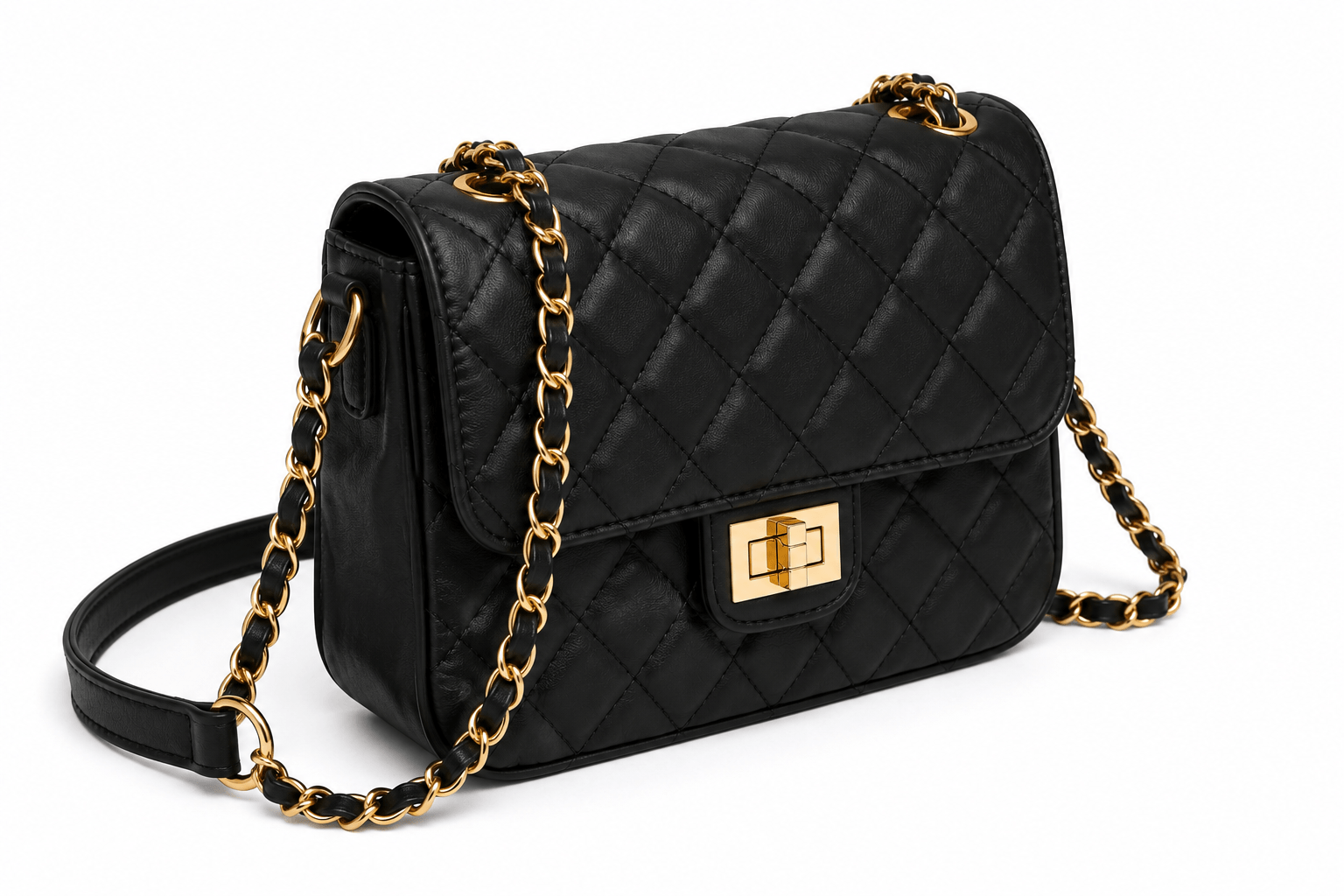 Vintages Boutique Women's Quilted Mini Shoulder Bag – Black