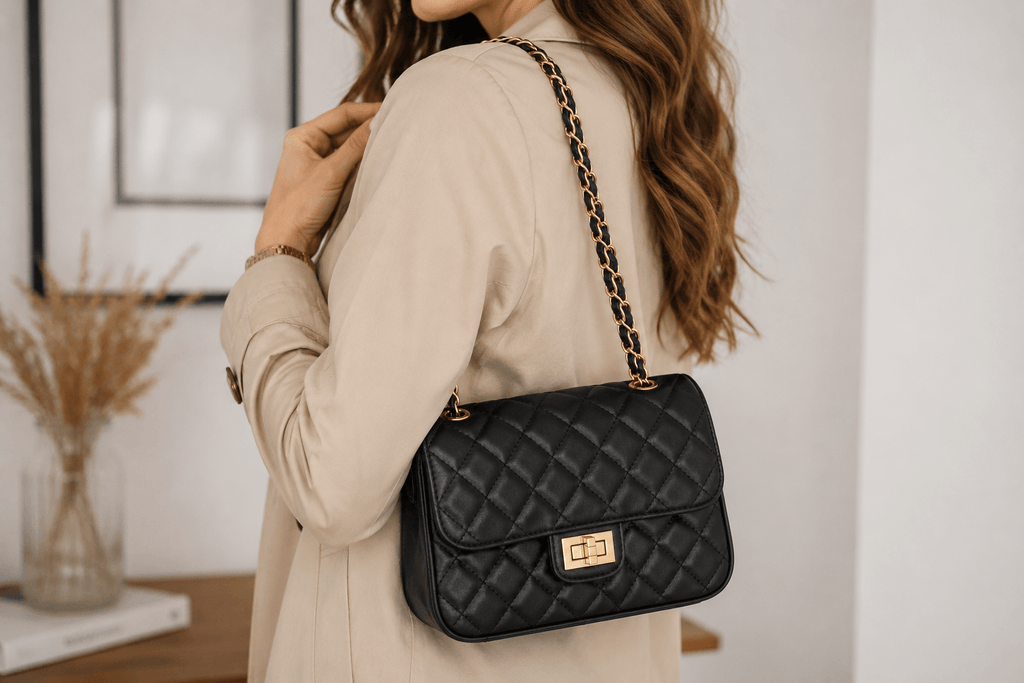 Vintages Boutique Women's Quilted Mini Shoulder Bag – Black