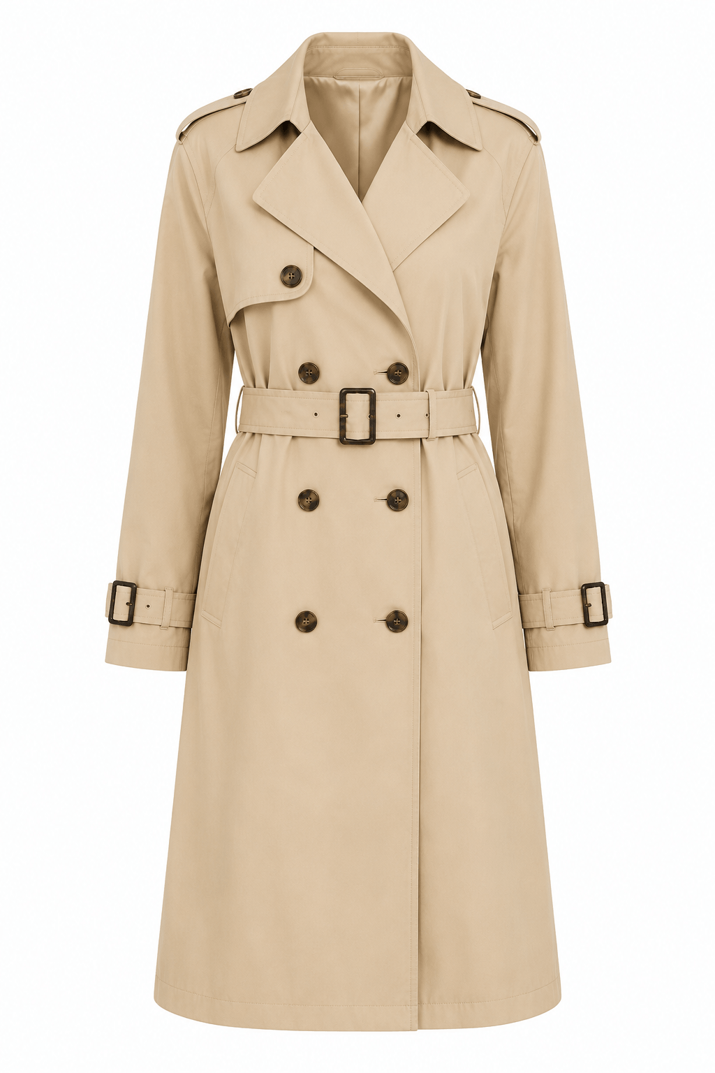 Vintages Boutique Women's Longline Belted Trench Coat in Beige