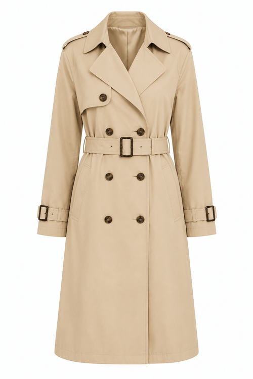 Vintages Boutique Women's Longline Belted Trench Coat in Beige