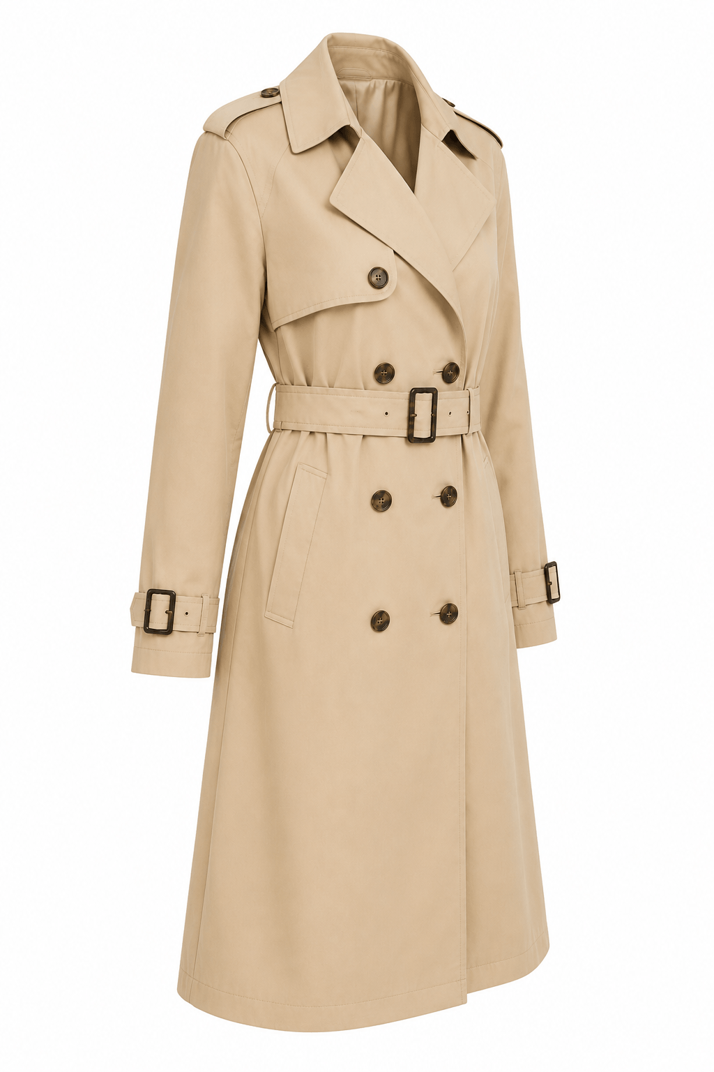 Vintages Boutique Women's Longline Belted Trench Coat in Beige